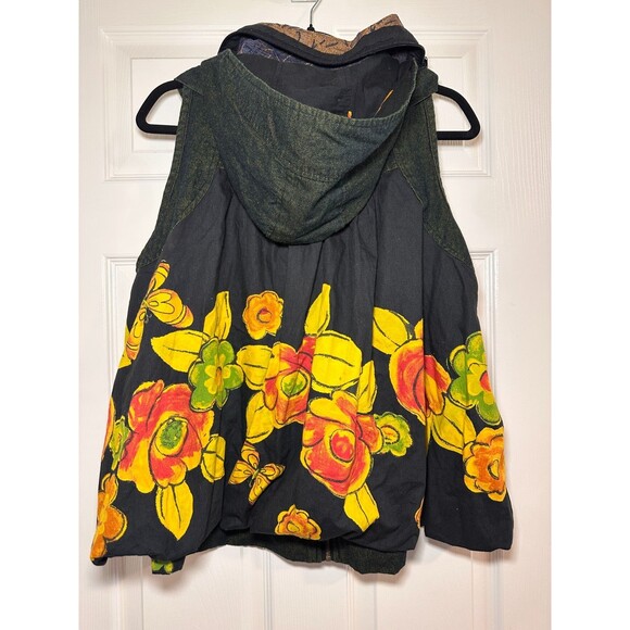 Art to Wear Vest Womens L Boho Avant Garde Hidden Hood Embroidered - Picture 2 of 10